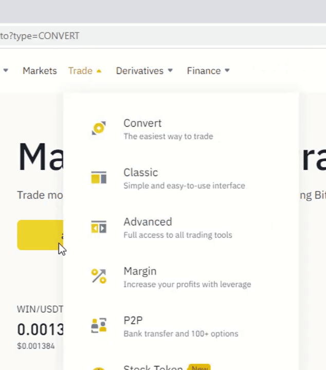 Trade to conversion on binance
