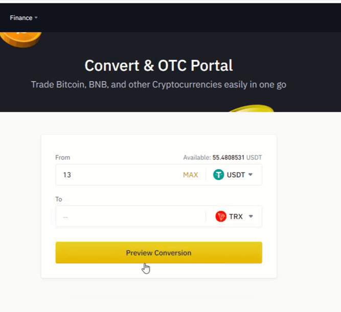 values while conversion on binance