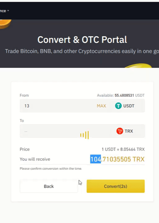 preview conversion on binance