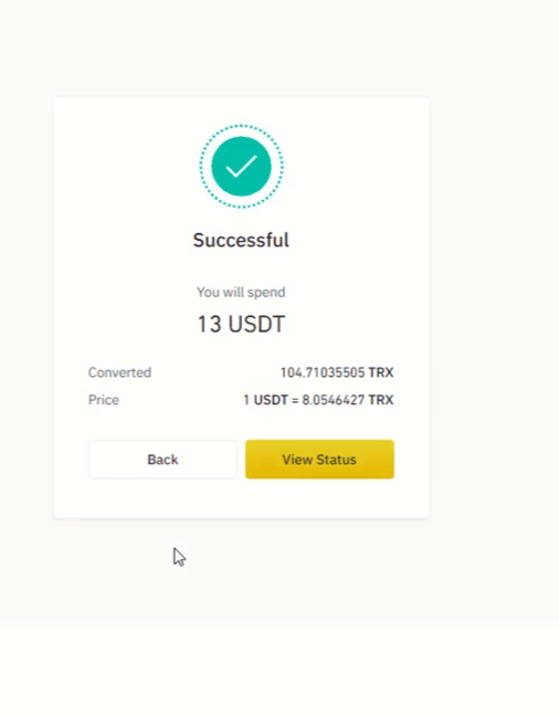 success conversion on binance